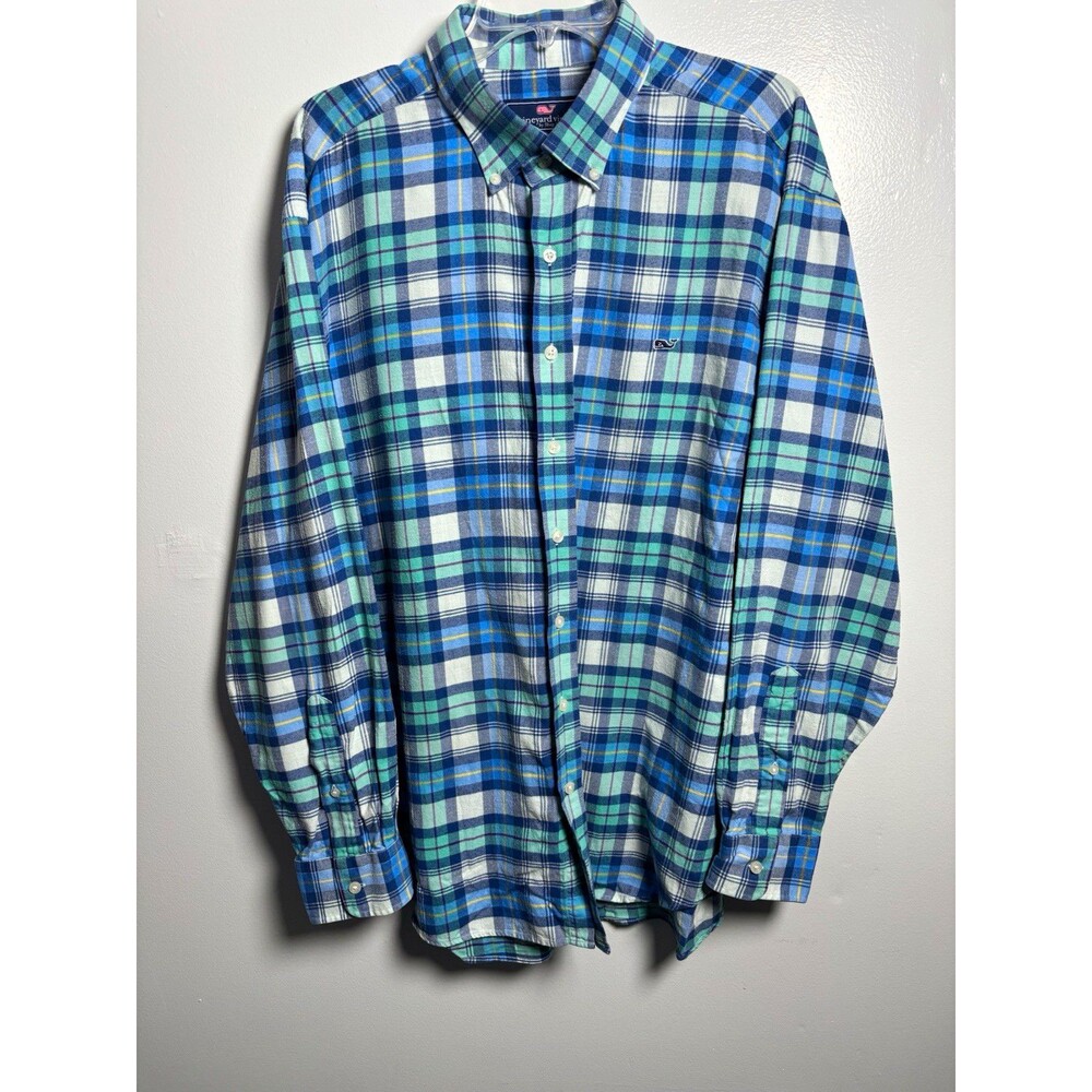 Vineyard Vines Whale Shirt Men’s XXL Long Sleeve Plaid Blue/Green Cotton BD